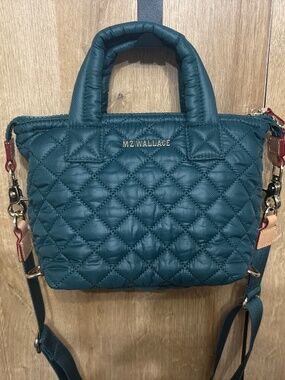 MZ Wallace Micro Sutton Emerald Green Crossbody Quilted Bag Detachable strap